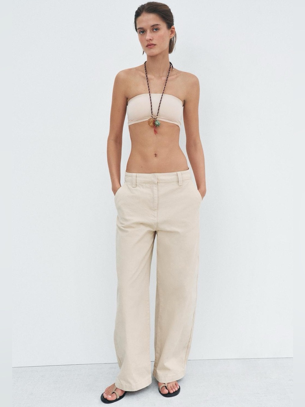 Wide Leg Cotton Trousers in Cream